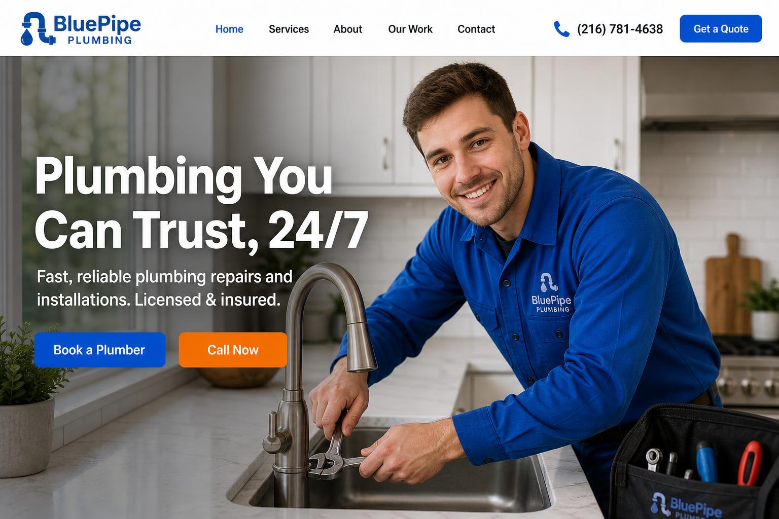 BluePipe Plumbing website mockup