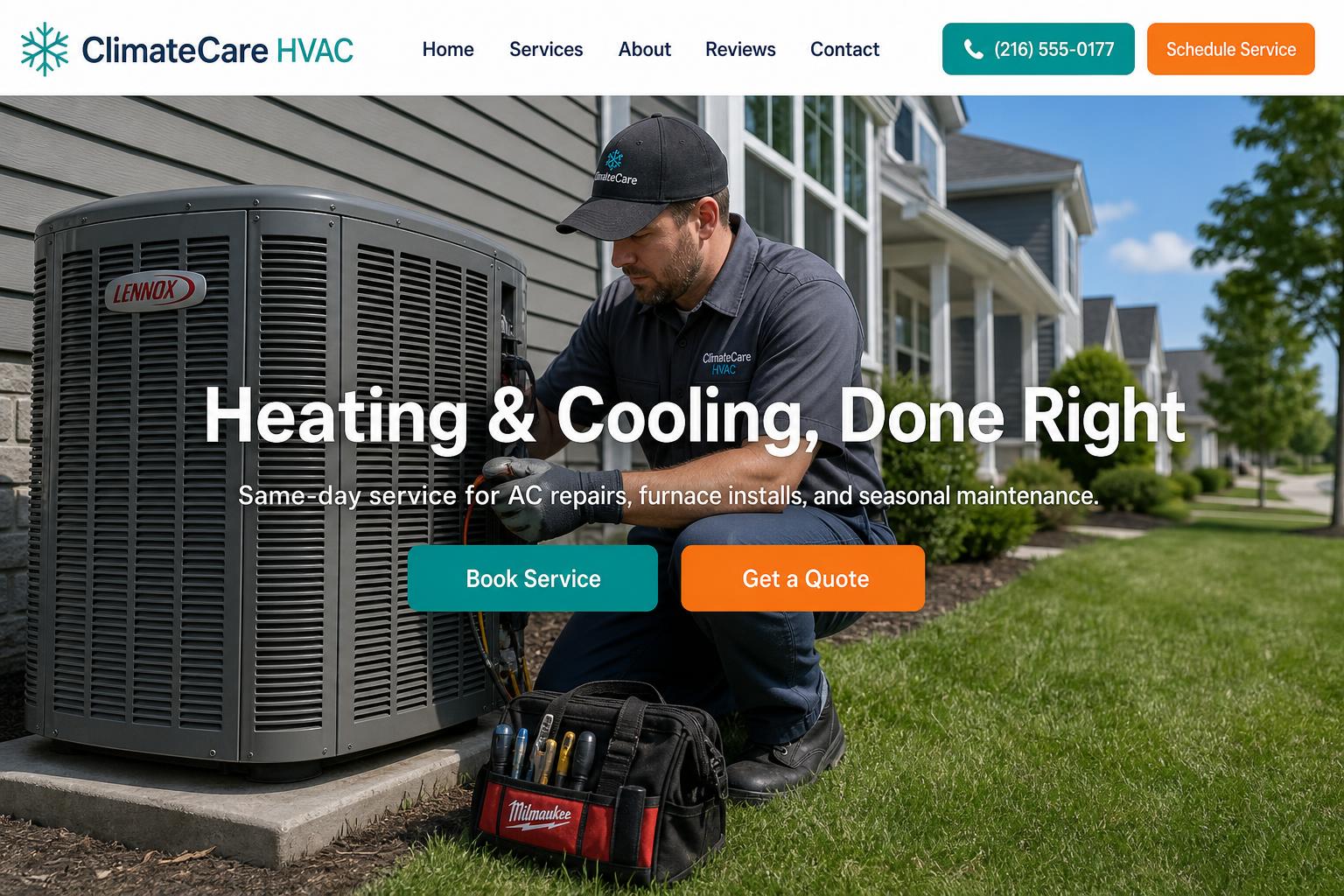 ClimateCare HVAC website mockup