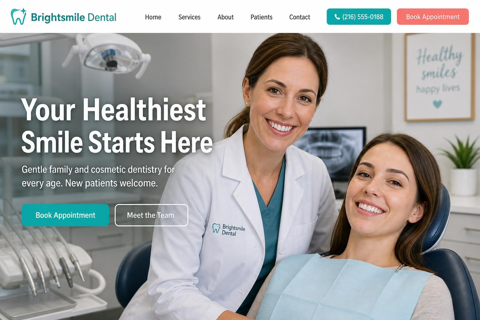 Brightsmile Dental website mockup