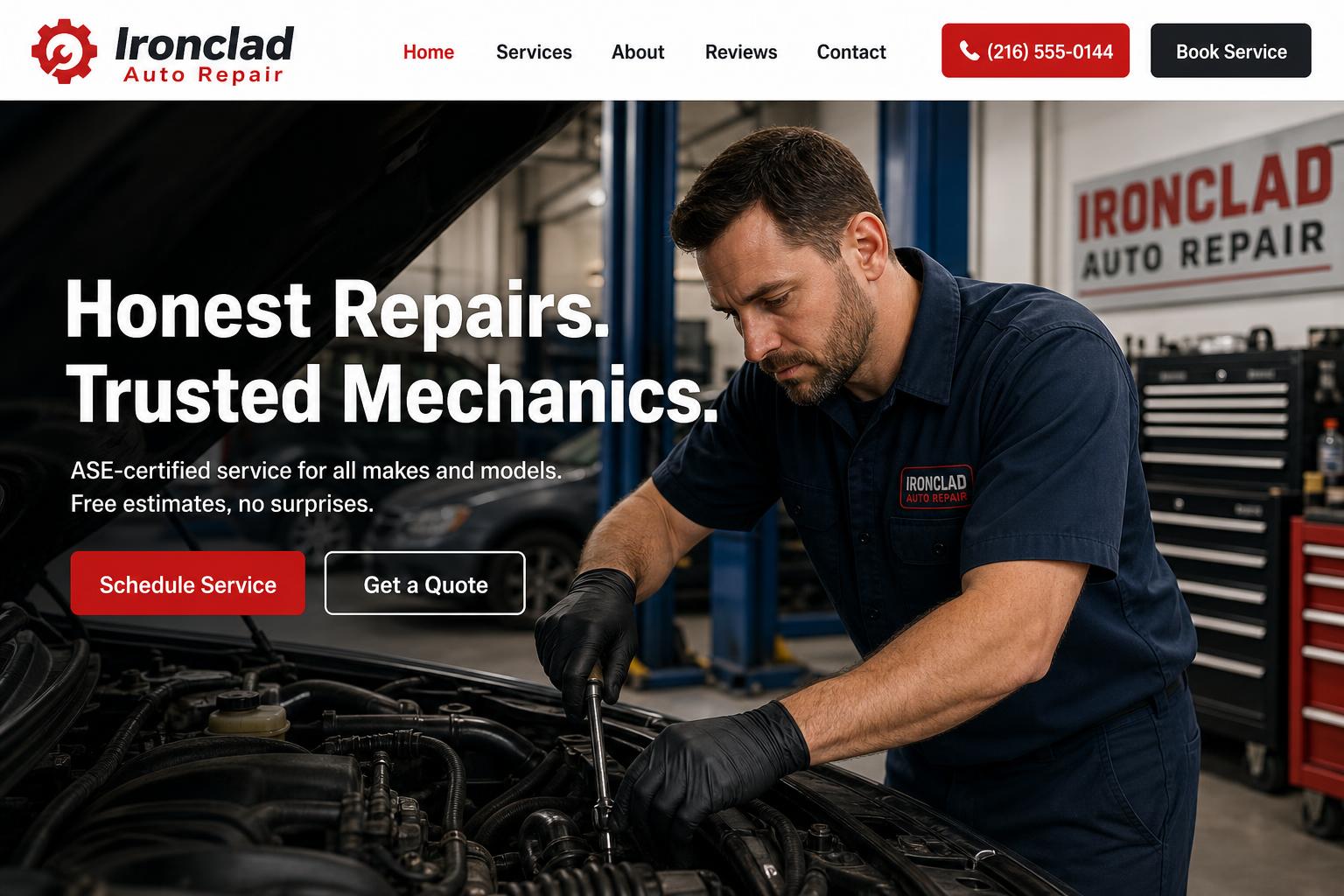 Ironclad Auto Repair website mockup
