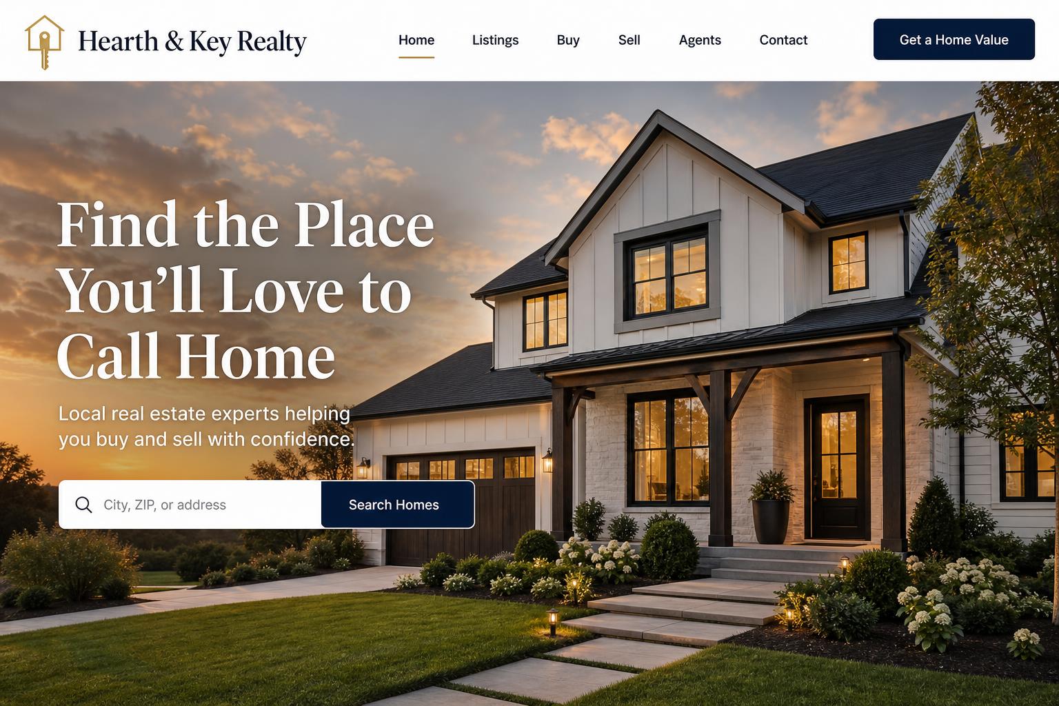 Hearth & Key Realty website mockup